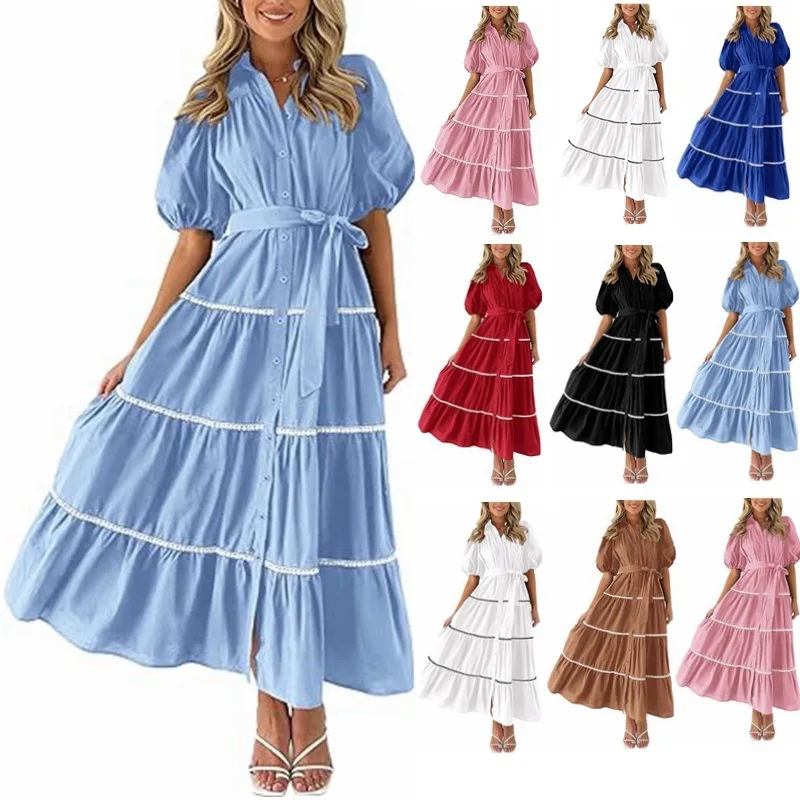 Summer Ruffles Shirt Dresses for Women Casual Short Sleeves V Neck Drawstring Maxi Dresses Boho Holiday Party Midi Dresses
Summer Ruffles Shirt Dresses for Women Casual Short Sleeves V Neck Drawstring Maxi Dresses Boho Holiday Party Midi Dresses
