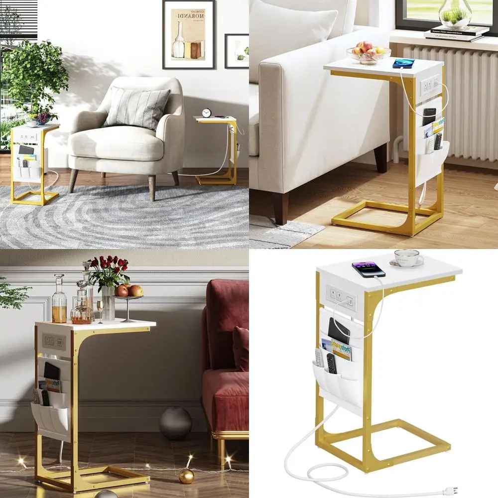 Приставной столик для дивана C-образной формы с зарядной станцией, сумкой для хранения, 2 USB-портами и розетками, белый с золотом
Приставной столик для дивана C-образной формы с зарядной станцией, сумкой для хранения, 2 USB-портами и розетками, белый с золотом