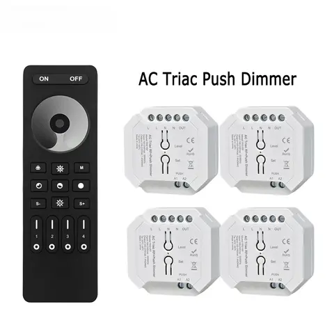 TR01RF 4 zones sans fil AC Triac LED variateur 110V 220V interrupteur poussoir 2.4G RF gradation télécommande pour lampe halogène à incandescence