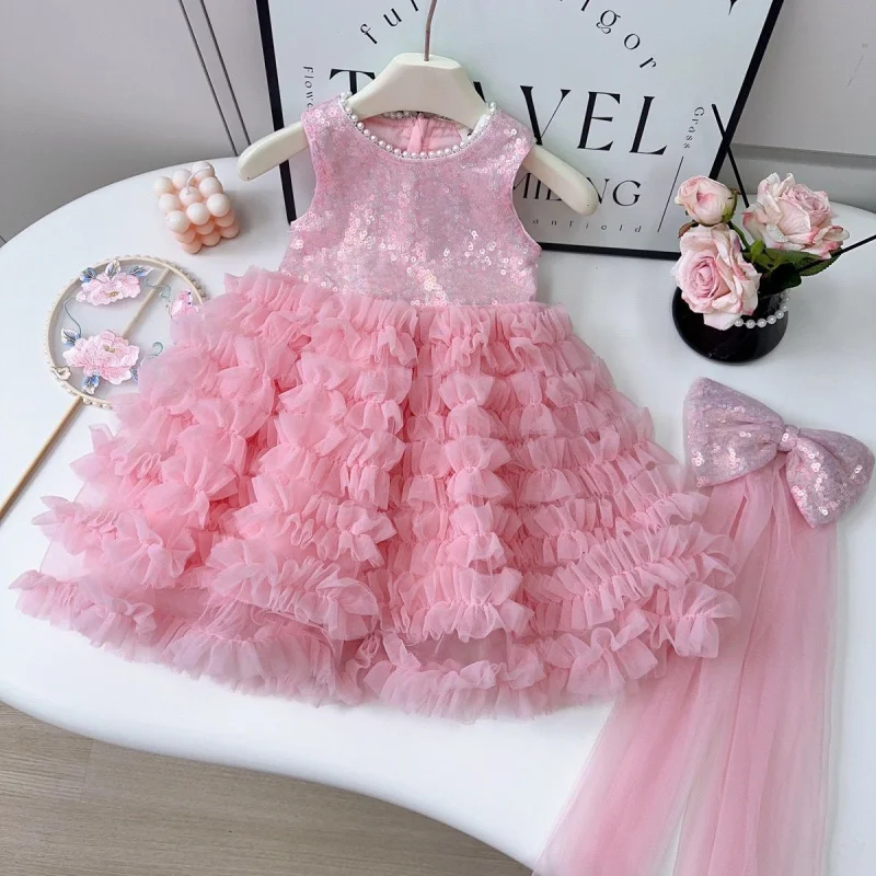 Girls' Dress2025Summer New Sleeveless Pearl Vest Dress Mesh Gown Princess Dress Puff Dress 
Girls' Dress2025Summer New Sleeveless Pearl Vest Dress Mesh Gown Princess Dress Puff Dress