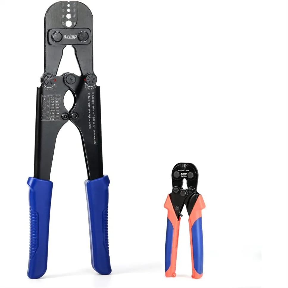 Wire Rope Crimping Tool for Aluminum Loop Sleeves, Two Barrel Ferrule, Oval Sleeves, 3/64 to 1/8 in, Swaging Tool Kit with
Wire Rope Crimping Tool for Aluminum Loop Sleeves, Two Barrel Ferrule, Oval Sleeves, 3/64 to 1/8 in, Swaging Tool Kit with