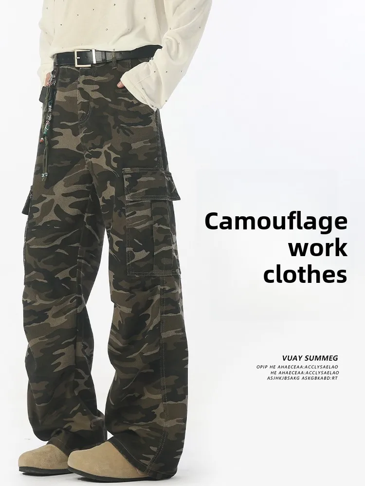 American Retro Camouflage Work Pants Men's Trendy Brand Multi-ket Loose Straight Wide Leg Casual Long Pants
American Retro Camouflage Work Pants Men's Trendy Brand Multi-ket Loose Straight Wide Leg Casual Long Pants