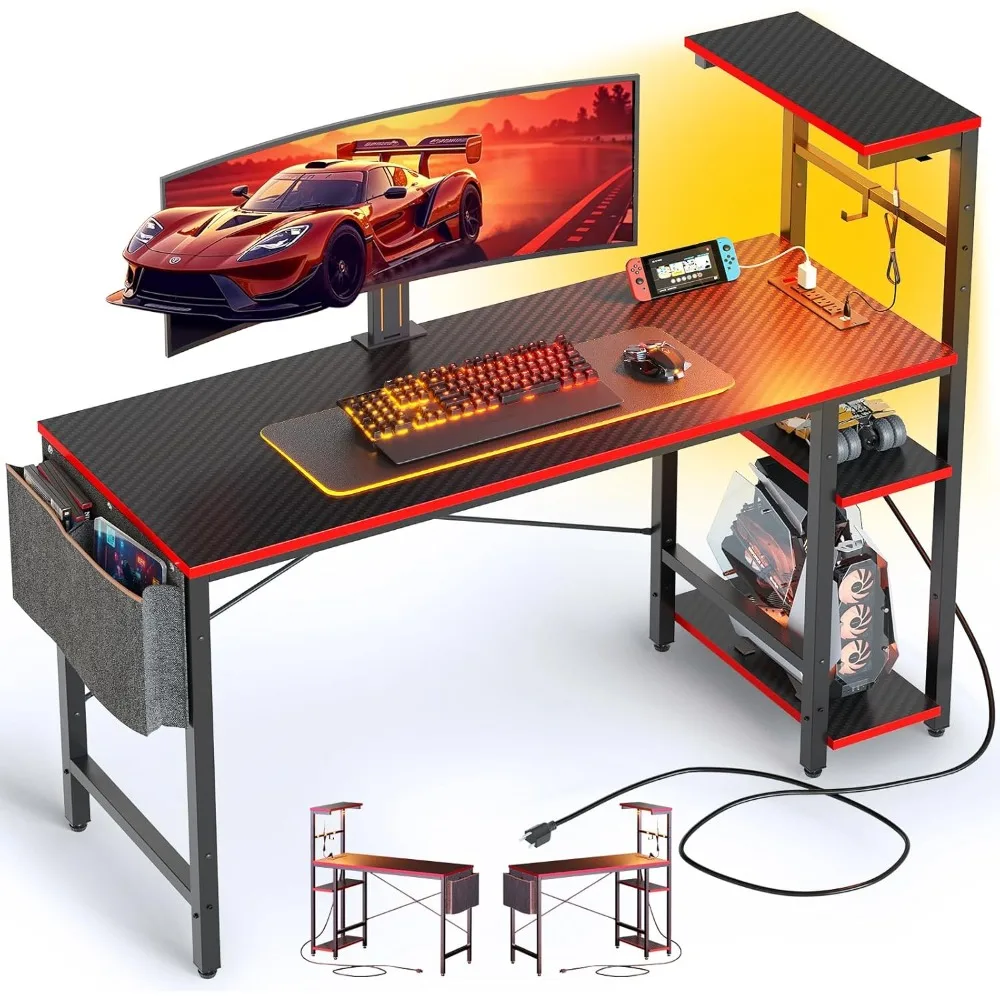 Gaming Desk with Power Outlets, 44 Inch Led Gamer Desk with 4 Tiers Reversible Shelves, PC Gaming Table with Headset Hook & Sid
Gaming Desk with Power Outlets, 44 Inch Led Gamer Desk with 4 Tiers Reversible Shelves, PC Gaming Table with Headset Hook & Sid