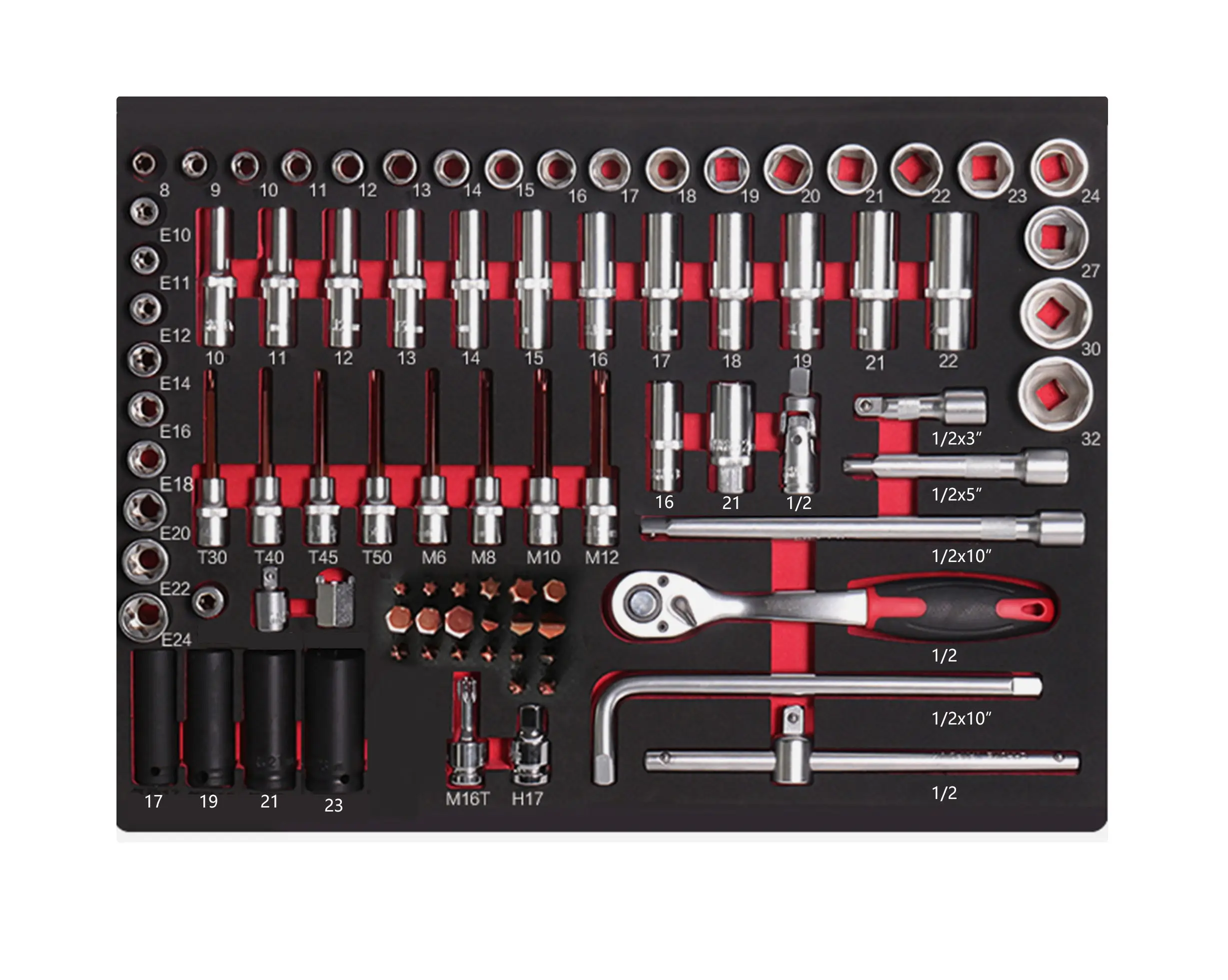 83PCS EVA Foam 1/2"DR.Sockets Multi-Fuction Allen Wrench Set Hand Tools Impact Socket Set Hex Socket Bit Wrench Set Tools Kit
83PCS EVA Foam 1/2"DR.Sockets Multi-Fuction Allen Wrench Set Hand Tools Impact Socket Set Hex Socket Bit Wrench Set Tools Kit