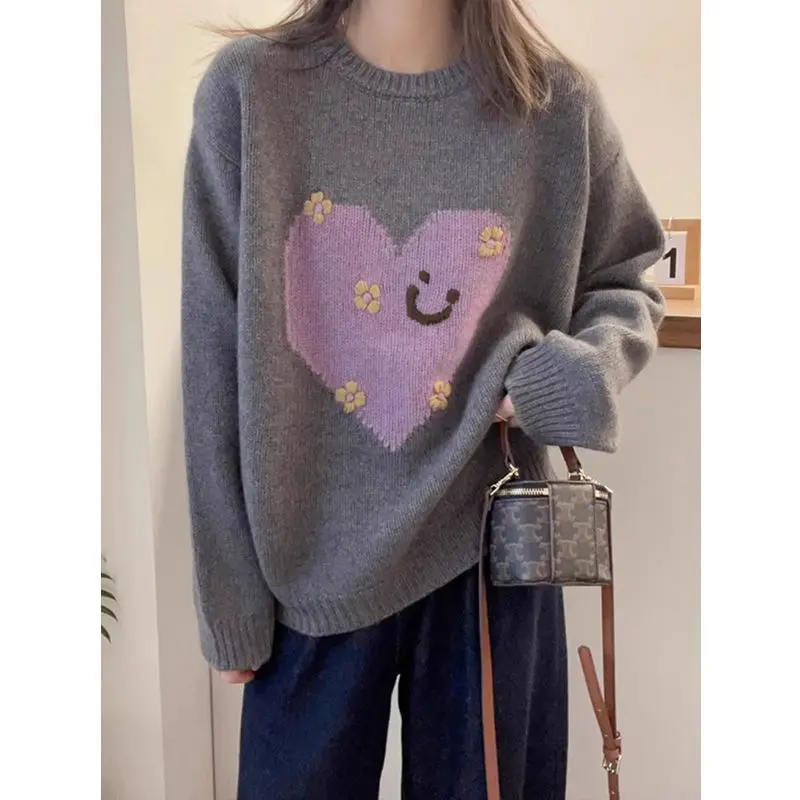 Spring Autumn Loose Casual Round Neck Pullover with Long Sleeves and Fashionable Heart Jacquard Inside Vintage Elegant Sweater
Spring Autumn Loose Casual Round Neck Pullover with Long Sleeves and Fashionable Heart Jacquard Inside Vintage Elegant Sweater