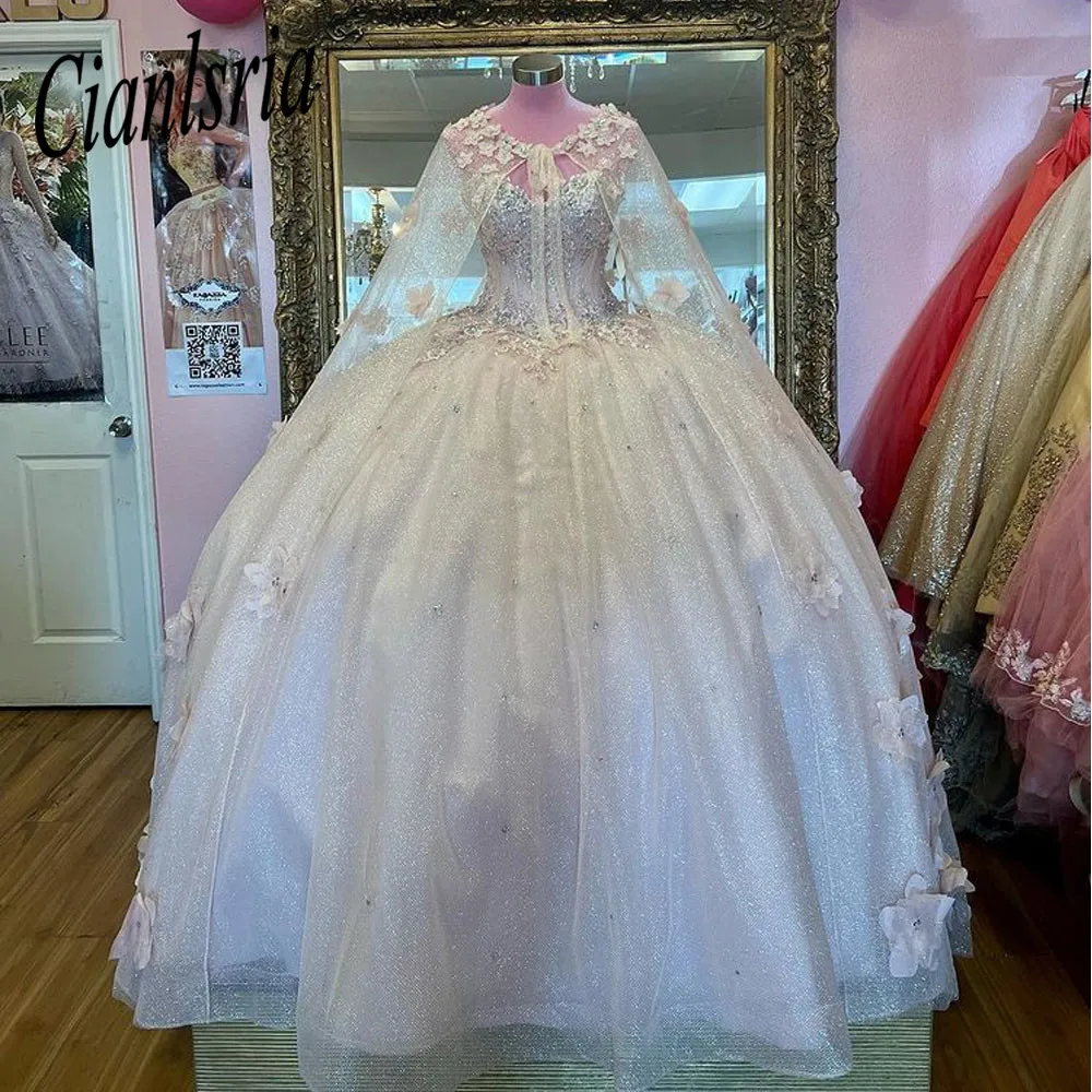 Light Champagne Beading Crystal Quinceanera Dress With Cape Ball Gown Sweetheart Appliques 3D Flowers Corset Vestido De 15 Anos
Light Champagne Beading Crystal Quinceanera Dress With Cape Ball Gown Sweetheart Appliques 3D Flowers Corset Vestido De 15 Anos