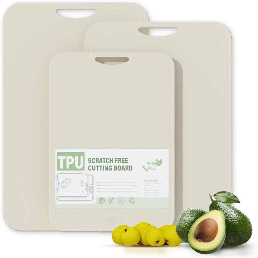 TPU Cutting Board for Kitchen Safe Chopping Boards Set of 3 Non Slip Flexible Cutting Boards with Juice Groove Knife Mark Resis
TPU Cutting Board for Kitchen Safe Chopping Boards Set of 3 Non Slip Flexible Cutting Boards with Juice Groove Knife Mark Resis