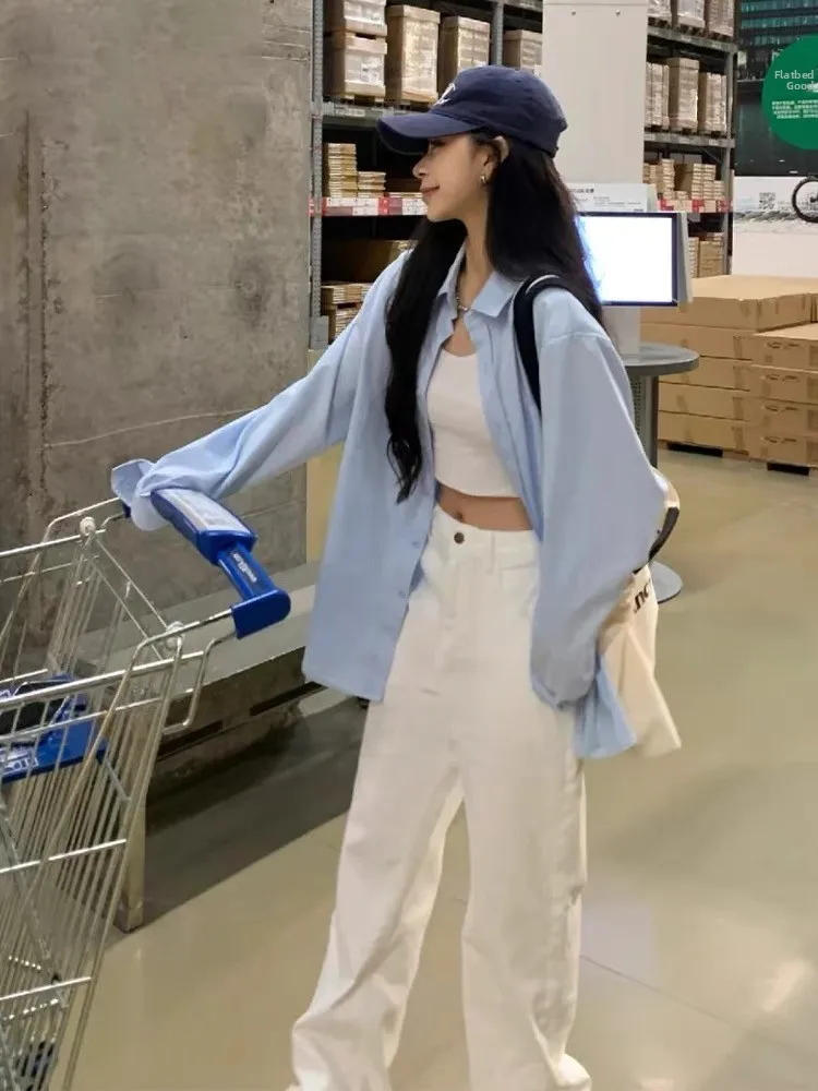 plus Size Blue Casual Loose Long Sleeve Women's Shirt Outerwear Summer New Style Comfortable Versatile Top Korean Style
plus Size Blue Casual Loose Long Sleeve Women's Shirt Outerwear Summer New Style Comfortable Versatile Top Korean Style