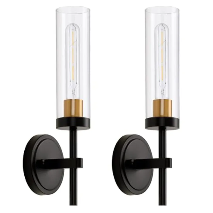 Hardwired Wall Sconces Set of Two, Black and Gold Bathroom Vanity Sconces Wall Lighting with Clear Glass Shade, Modern Farmhous
Hardwired Wall Sconces Set of Two, Black and Gold Bathroom Vanity Sconces Wall Lighting with Clear Glass Shade, Modern Farmhous