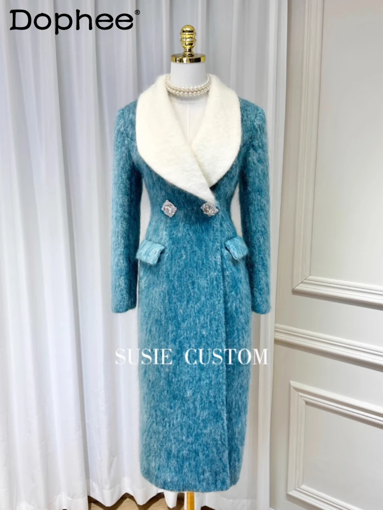 Blue Korean Style Coat for Women 2023 Autumn and Winter Elegant Lady Mid-Length Large Lapel Color Matching Woolen Coat Female
Blue Korean Style Coat for Women 2023 Autumn and Winter Elegant Lady Mid-Length Large Lapel Color Matching Woolen Coat Female