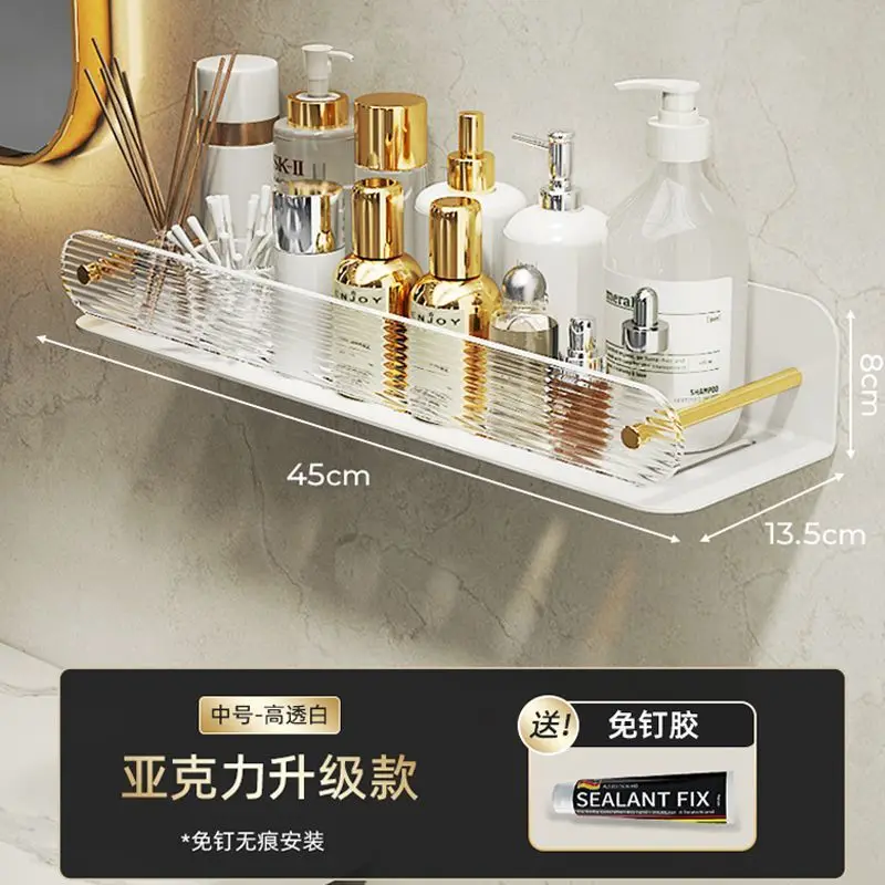 Bathroom Accessories Toilet Storage Rack Luxurious Acrylic Metal Contrasting Colors Washroom Non Perforated Wall Glue Shelf
Bathroom Accessories Toilet Storage Rack Luxurious Acrylic Metal Contrasting Colors Washroom Non Perforated Wall Glue Shelf