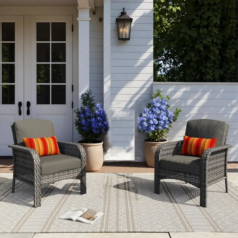 All-Weather 2-Piece Outdoor Wicker Bistro Chair Set with Comfortable High Backs, Black
All-Weather 2-Piece Outdoor Wicker Bistro Chair Set with Comfortable High Backs, Black