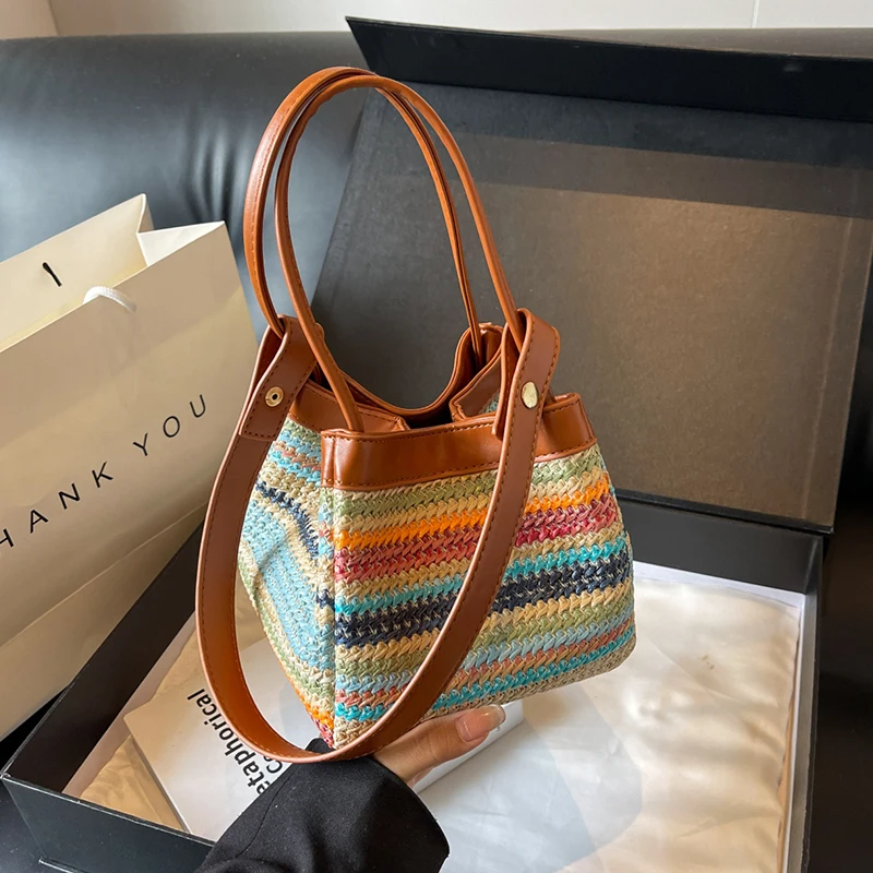Colorful Straw Handbag 2024 Summer Beach Shopper Bag Luxury Designer Woven Bag Fashion Large Capacity Shoulder Bag Basket
Colorful Straw Handbag 2024 Summer Beach Shopper Bag Luxury Designer Woven Bag Fashion Large Capacity Shoulder Bag Basket