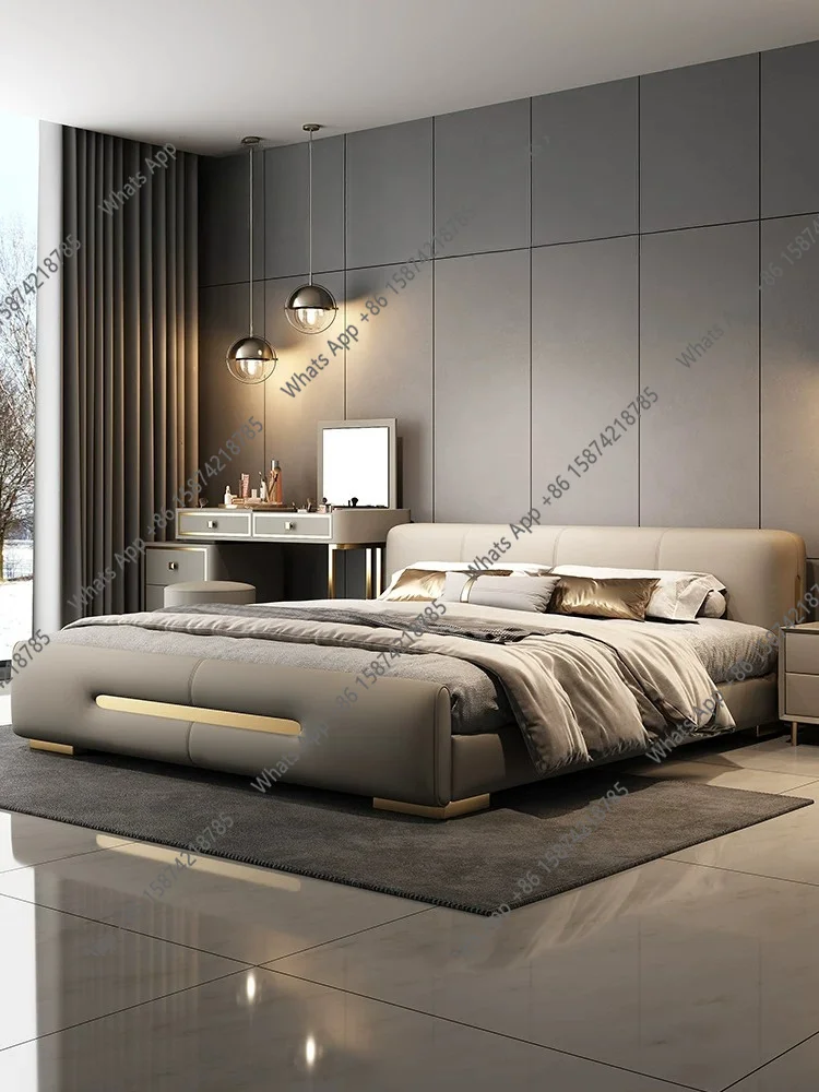 Italian light luxury low bedside by bag real cowhide modern simple master and second bedroom bed high-end atmosphere flush edge
Italian light luxury low bedside by bag real cowhide modern simple master and second bedroom bed high-end atmosphere flush edge
