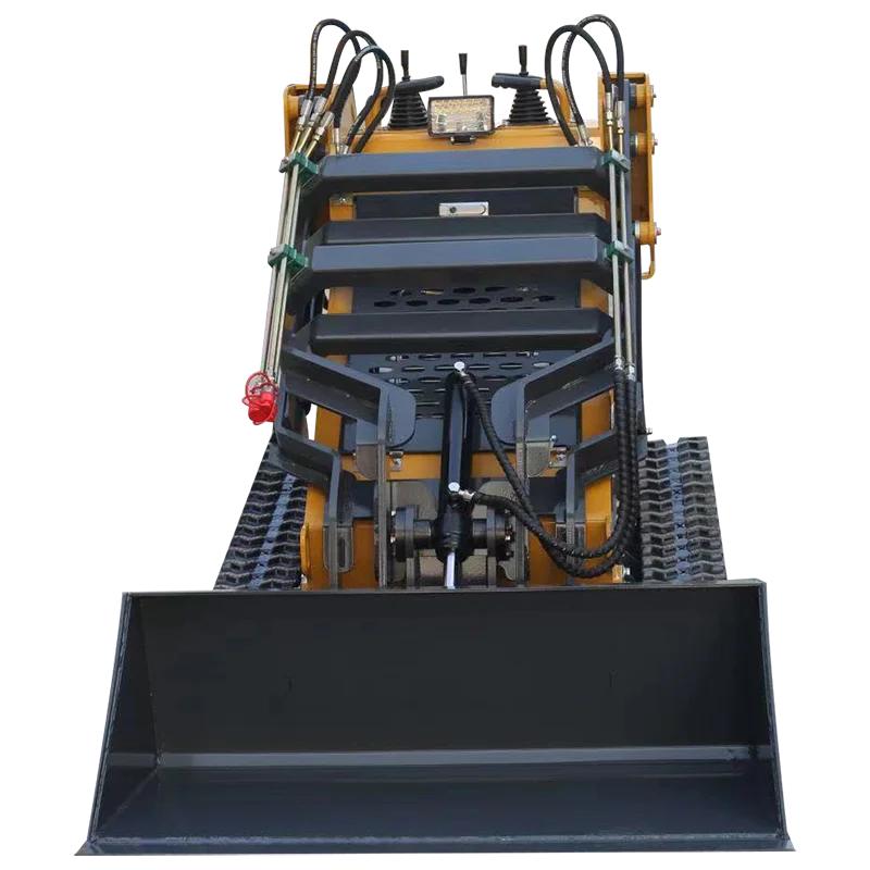 The front-end loader is equipped with a steering system to operate a customized small skid steer loader in a narrow space
The front-end loader is equipped with a steering system to operate a customized small skid steer loader in a narrow space