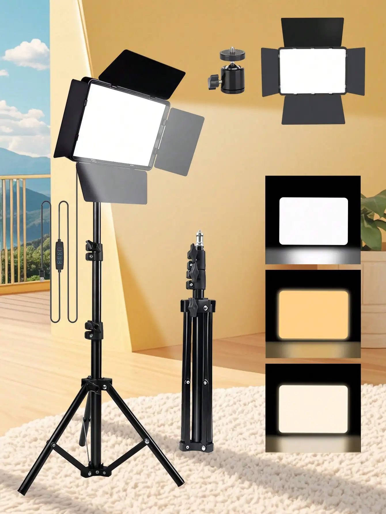 10-Inch Professional LED Studio Spotlight With Phone Holder And Windscreen Assembly, Adjustable Tripod - Three-Color Portable Square Fill Light, USB Power Supply, Suitable For Festivals, Travel Vacations, Photography And Video Recording, Photo Selfies, Vi
10-Inch Professional LED Studio Spotlight With Phone Holder And Windscreen Assembly, Adjustable Tripod - Three-Color Portable Square Fill Light, USB Power Supply, Suitable For Festivals, Travel Vacations, Photography And Video Recording, Photo Selfies, Vi
