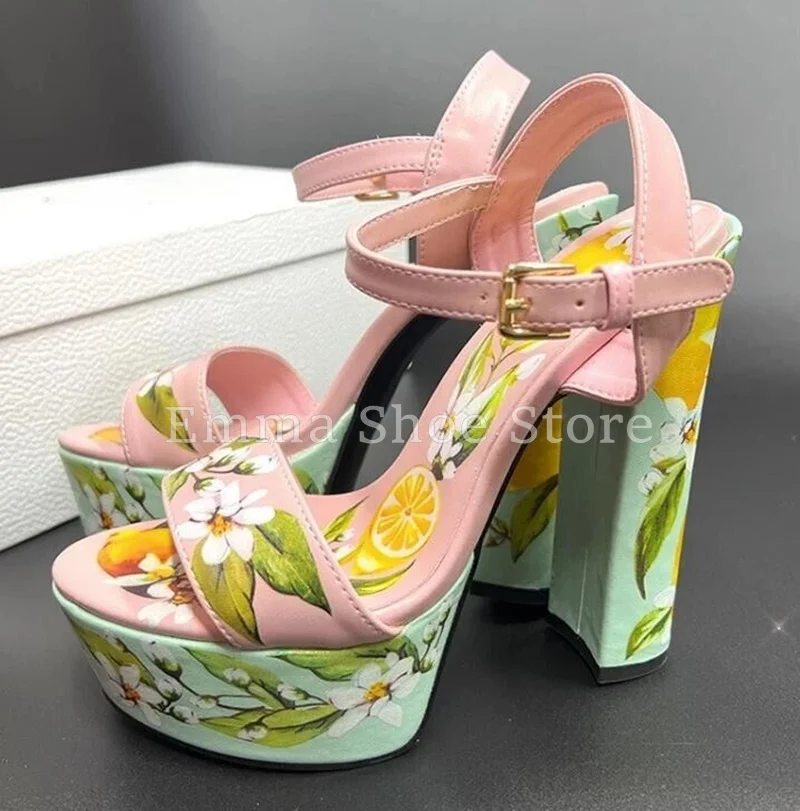 2025 Summer Women's Platform Chunky High Heels Pumps Thick Bottom Floral Print Open Toe Sandals Buckle Strap Dress Shoes
2025 Summer Women's Platform Chunky High Heels Pumps Thick Bottom Floral Print Open Toe Sandals Buckle Strap Dress Shoes