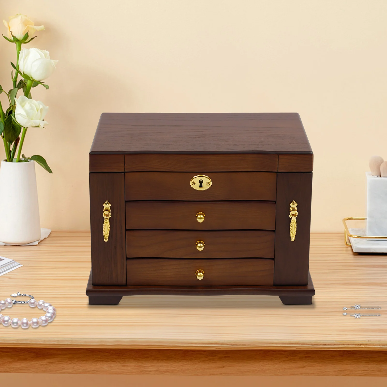 Оригинальная деревянная шкатулка для драгоценностей, 4-х ярусный прямоугольный настольный шкаф для драгоценностей 29*19*20 см для спальни, гостиной
Оригинальная деревянная шкатулка для драгоценностей, 4-х ярусный прямоугольный настольный шкаф для драгоценностей 29*19*20 см для спальни, гостиной