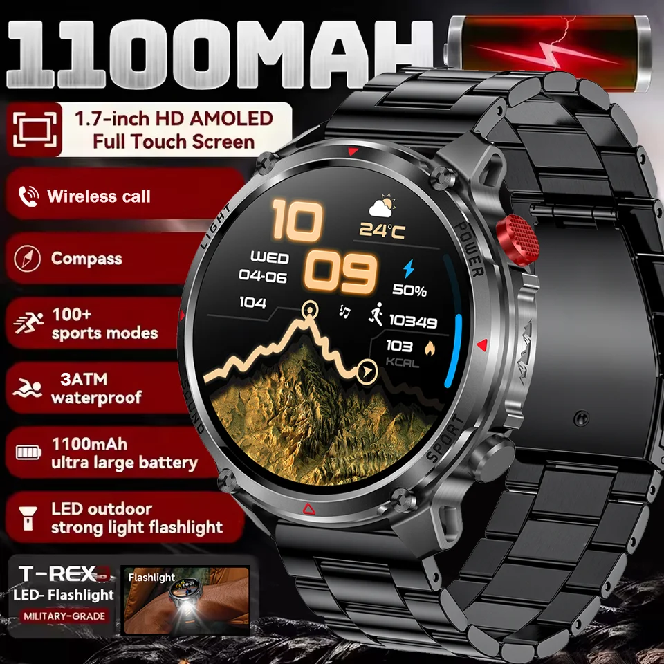 Мужские умные часы T-REX 3 с ультрапрочным аккумулятором 1100 мАч, компасом, водонепроницаемостью IP68, функцией Bluetooth-звонков, более 100 спортивных режимов и фонариком.
Мужские умные часы T-REX 3 с ультрапрочным аккумулятором 1100 мАч, компасом, водонепроницаемостью IP68, функцией Bluetooth-звонков, более 100 спортивных режимов и фонариком.