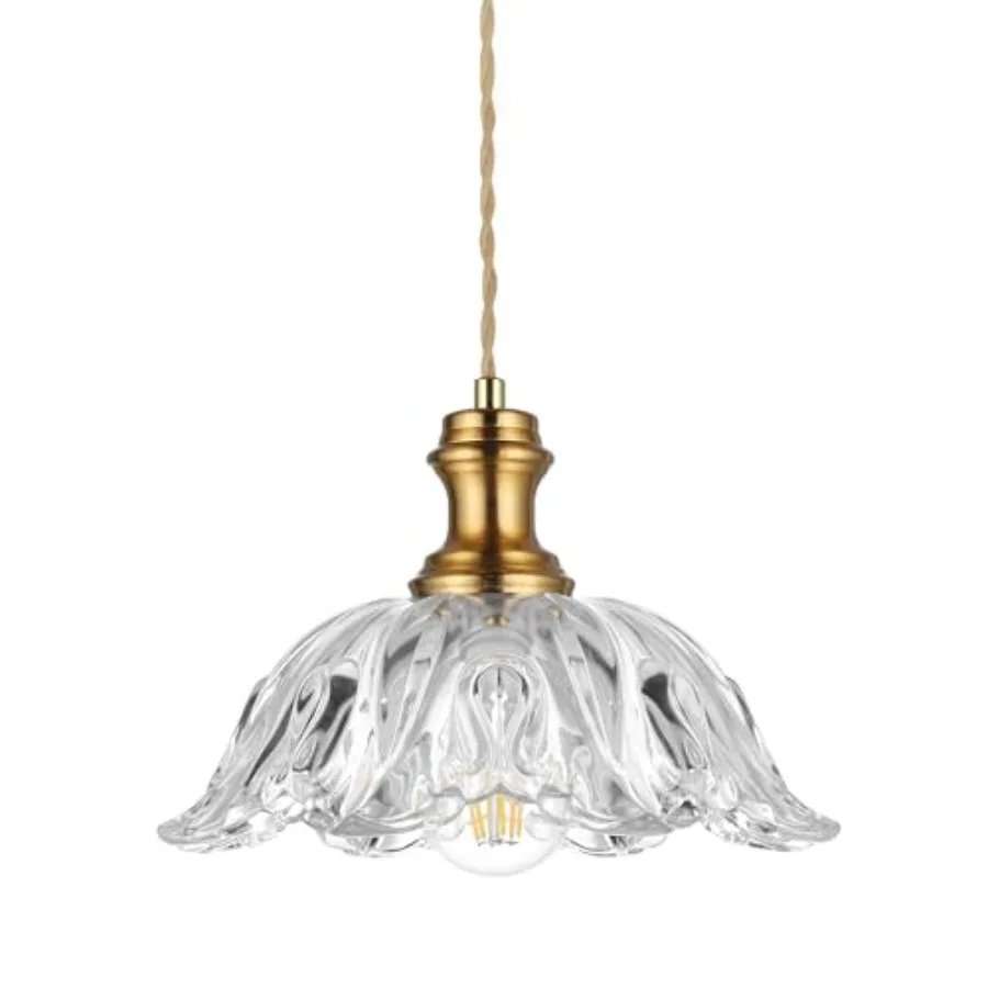 Gold Glass Pendant Lights 10.6" 1-Light Vintage Hanging Light Fixtures with Flower Clear Glass Antique Brushed Brass Pendant Li
Gold Glass Pendant Lights 10.6" 1-Light Vintage Hanging Light Fixtures with Flower Clear Glass Antique Brushed Brass Pendant Li