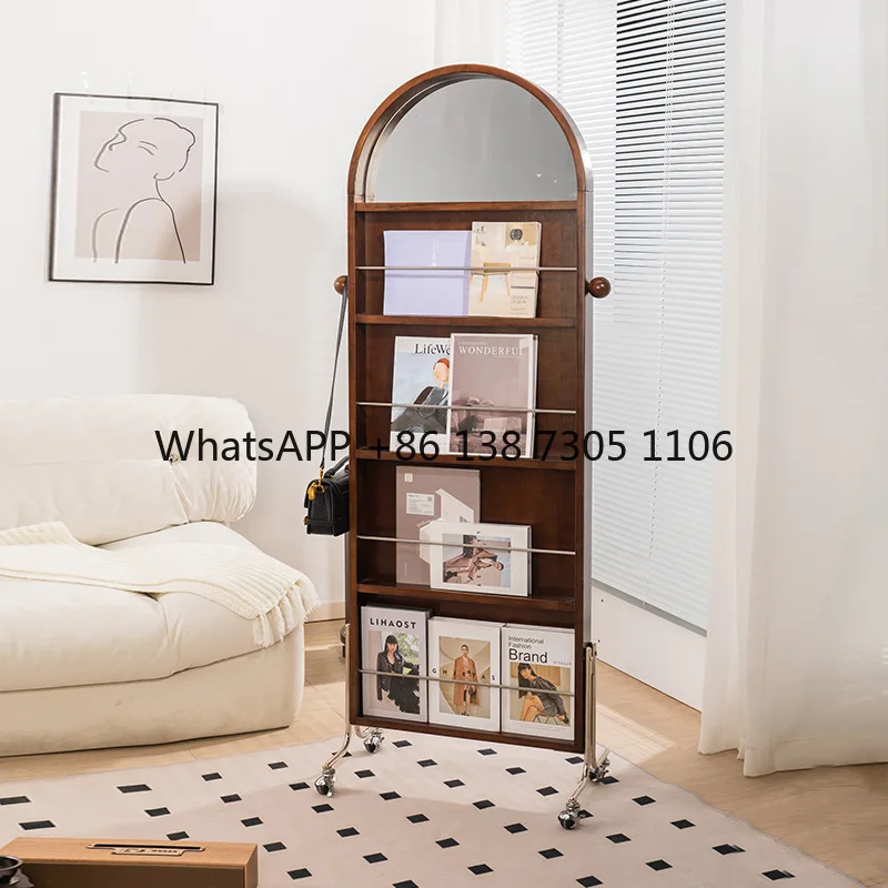 Medieval full-length mirror with shelf Solid wood movable full-body mirror Magazine storage Floor fitting mirror
Medieval full-length mirror with shelf Solid wood movable full-body mirror Magazine storage Floor fitting mirror