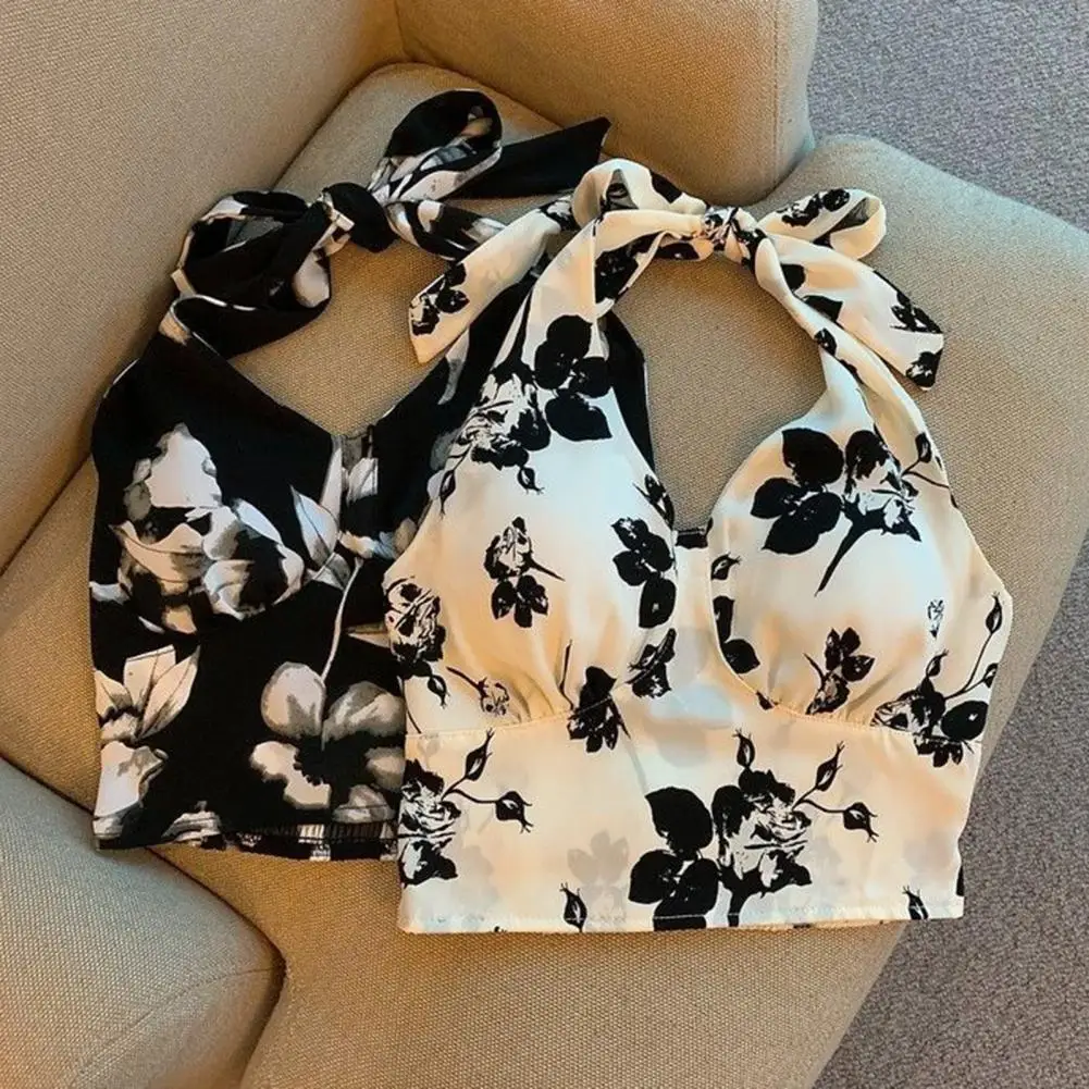 Printed Halter Top Floral Print Halter Yoga Vest with Bowknot Lace-up Padded Beauty Back Women's Short Sport Camisole for Active
Printed Halter Top Floral Print Halter Yoga Vest with Bowknot Lace-up Padded Beauty Back Women's Short Sport Camisole for Active