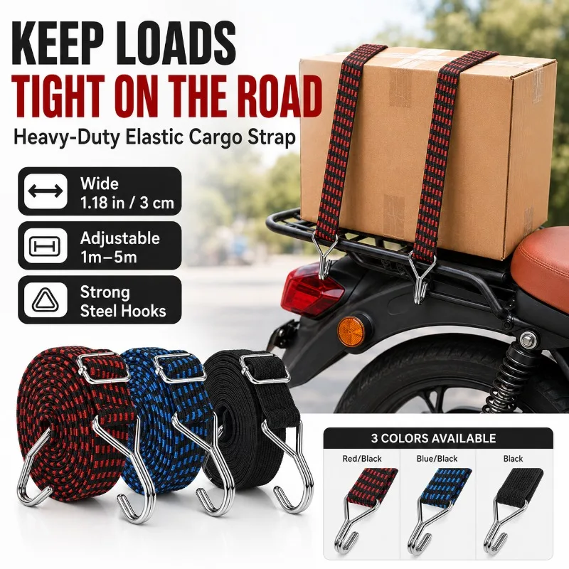 3cm Wide Elastic Cargo Strap 1/2/3/4/5M Adjustable Tie Down Rope with Metal Hooks for Motorcycle Bike Camping
3cm Wide Elastic Cargo Strap 1/2/3/4/5M Adjustable Tie Down Rope with Metal Hooks for Motorcycle Bike Camping