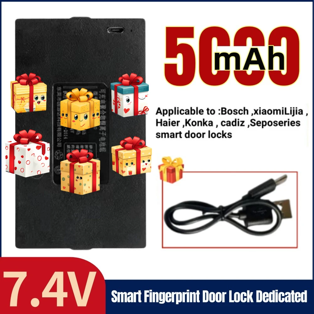 7.4V 5000mAh Polymer Lithium Battery for Smart Door Lock Compatible For Xiaomi Bosch Haier Fingerprint Door Lock with Charging
7.4V 5000mAh Polymer Lithium Battery for Smart Door Lock Compatible For Xiaomi Bosch Haier Fingerprint Door Lock with Charging