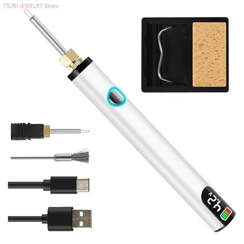 62KE Jewelry Making Thread Burning Pen Set with Rechargeable Designs and 2 Tips Suitable for Sewing Weaving and Stringing