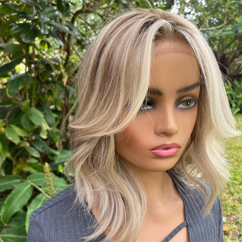 12 Inches Ash Blonde Colored With Dark Roots Lace Front Synthetic Wig Free Part HD Invisible Lace Front Wig Short Wave Bob Daily
12 Inches Ash Blonde Colored With Dark Roots Lace Front Synthetic Wig Free Part HD Invisible Lace Front Wig Short Wave Bob Daily