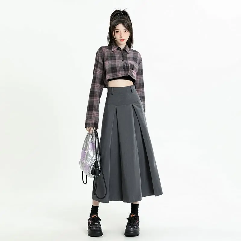College Style Women Pleated Skirt 2023 Spring Summer High Waist Long Skirts Woman Korean Style Gray A-Line Midi Skirt
College Style Women Pleated Skirt 2023 Spring Summer High Waist Long Skirts Woman Korean Style Gray A-Line Midi Skirt