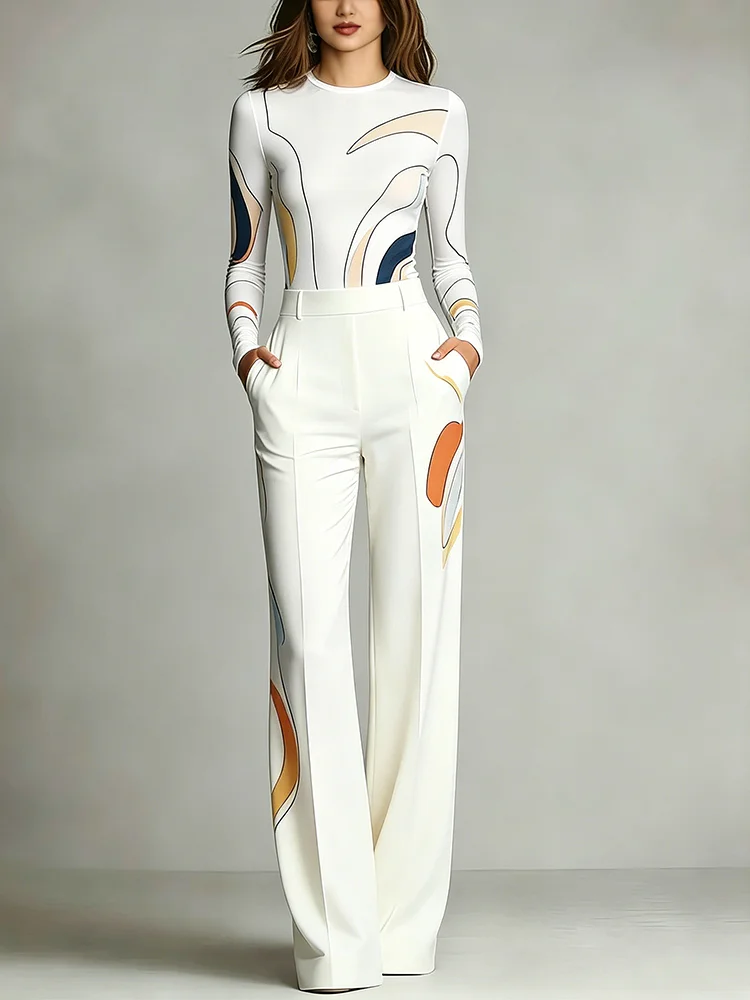 Women's Fashion Abstract Curve Line 2 Piece Outfit Slim Long Sleeve Top& Casual High Waist Pants Elegant Office Vacation
Women's Fashion Abstract Curve Line 2 Piece Outfit Slim Long Sleeve Top& Casual High Waist Pants Elegant Office Vacation