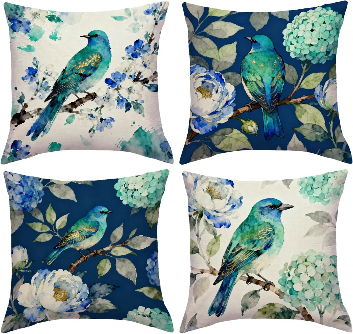 4Pcs Outdoor Botanical Throw Pillow Covers with Teal Bird and Hydrangea Art Cushion Cases for Balcony Patio Garden Home Decor
4Pcs Outdoor Botanical Throw Pillow Covers with Teal Bird and Hydrangea Art Cushion Cases for Balcony Patio Garden Home Decor