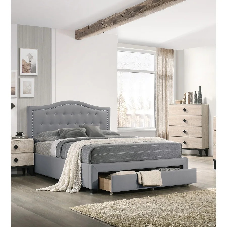 Light Grey Burlap Fabric 1pcs Twin Size Bed w Drawer Button Tufted Arch Design board Storage FB Bedframe Bedroom Furniture
Light Grey Burlap Fabric 1pcs Twin Size Bed w Drawer Button Tufted Arch Design board Storage FB Bedframe Bedroom Furniture