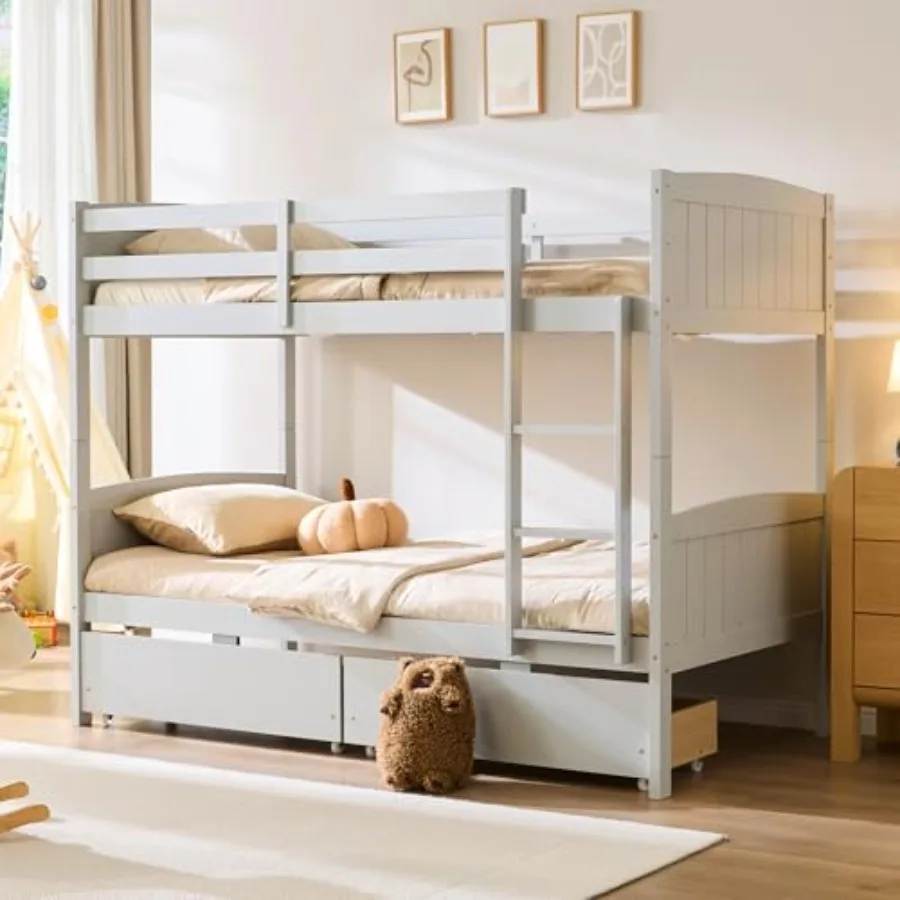 Bunk Bed Twin Over Twin with Storage Drawers, Solid Wood 2-in-1 Convertible Loft Bed with Ladders, Toddler Wood Bunk Bed for an
Bunk Bed Twin Over Twin with Storage Drawers, Solid Wood 2-in-1 Convertible Loft Bed with Ladders, Toddler Wood Bunk Bed for an