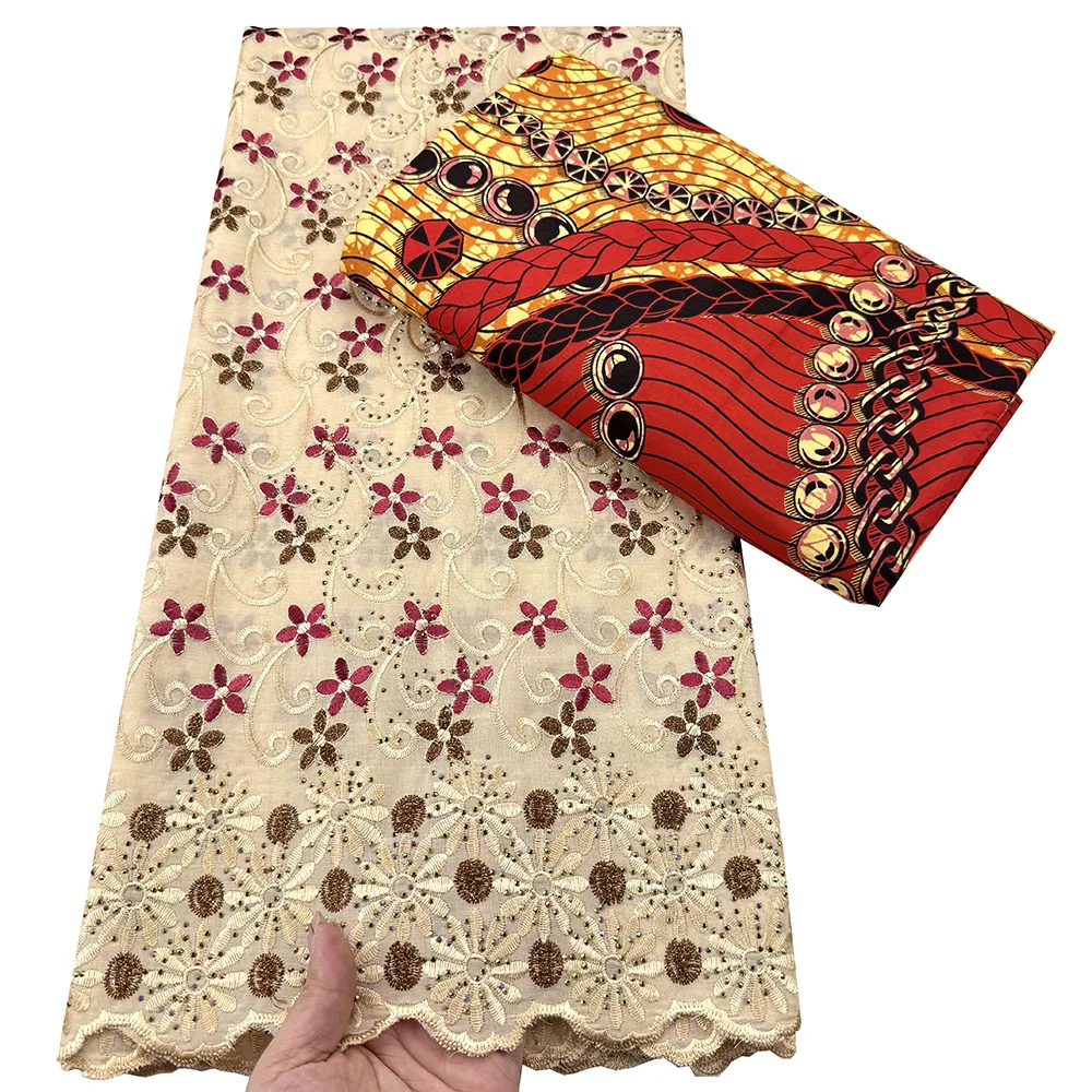 Newest African Wax Fabric for Party Dress Cotton Embroidery Swiss Voile Lace 2.5 Yards + 3 Yards Fabric For Sewing Women Dress
Newest African Wax Fabric for Party Dress Cotton Embroidery Swiss Voile Lace 2.5 Yards + 3 Yards Fabric For Sewing Women Dress