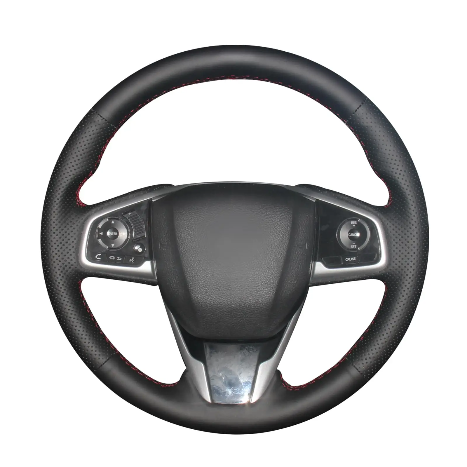 Black Perforated Artificial Leather Steering Wheel Cover With Red Stitching For Honda Civic X, CR-V, Clarity
Black Perforated Artificial Leather Steering Wheel Cover With Red Stitching For Honda Civic X, CR-V, Clarity