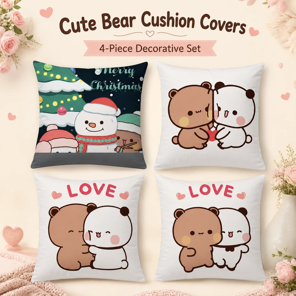 4Pcs 2D Flat Printed Peach Skin Cushion Covers Cute Cartoon Bear Couple Coussin Room Decor Pillow Cover Sofa Pillowcase
4Pcs 2D Flat Printed Peach Skin Cushion Covers Cute Cartoon Bear Couple Coussin Room Decor Pillow Cover Sofa Pillowcase