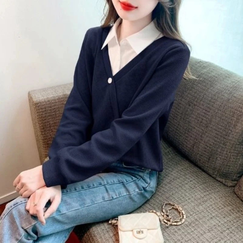 Fake Two-piece Long Sleeve Casual Hoodies Sweatshirts Spring Autumn Polo Neck Contrast Trend Tops Fashion Korean Women Clothing
Fake Two-piece Long Sleeve Casual Hoodies Sweatshirts Spring Autumn Polo Neck Contrast Trend Tops Fashion Korean Women Clothing