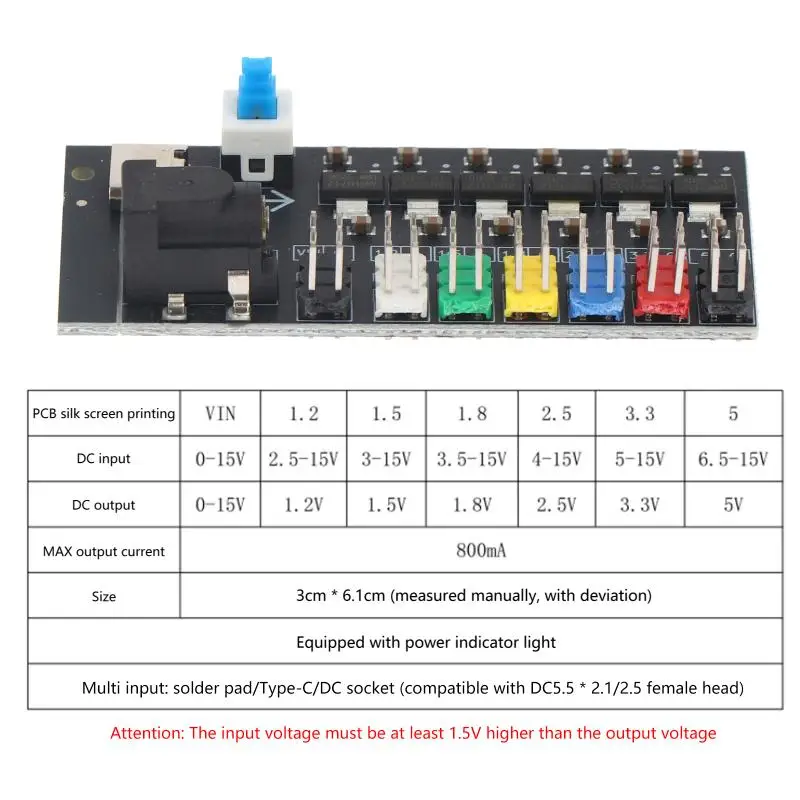 Multi-channel Way Power Voltage Regulator Module Board Type-C Socket AMS1117-1.2V/1.5V/1.8V/2.5V/3.3V/5.0V 800mA
Multi-channel Way Power Voltage Regulator Module Board Type-C Socket AMS1117-1.2V/1.5V/1.8V/2.5V/3.3V/5.0V 800mA