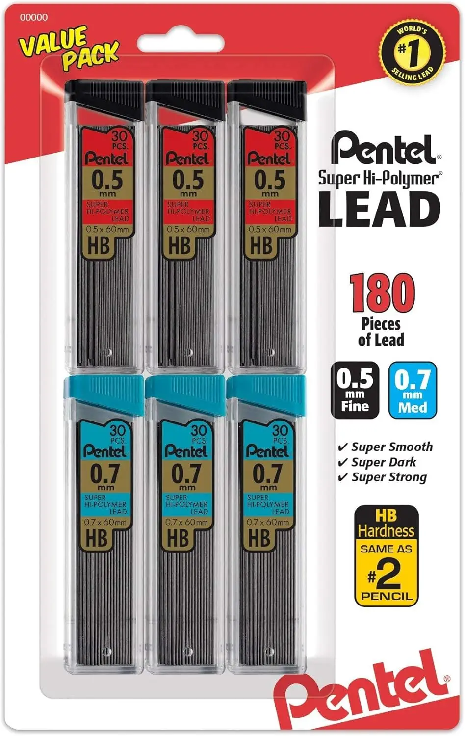 Super Hi-Polymer Lead Refills Value Pack, 0.5mm and 0.7mm, Fine/Medium Line HB, Pack of 6 with 180 Pieces
Super Hi-Polymer Lead Refills Value Pack, 0.5mm and 0.7mm, Fine/Medium Line HB, Pack of 6 with 180 Pieces
