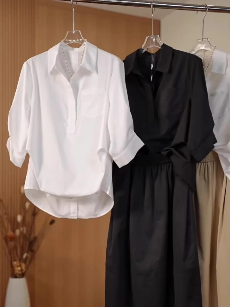 Elegant White Cotton Short Sleeve Shirt Women Summer plus Size Loose Slimming Beautiful Age-Defying Top Korean Style Commute
Elegant White Cotton Short Sleeve Shirt Women Summer plus Size Loose Slimming Beautiful Age-Defying Top Korean Style Commute