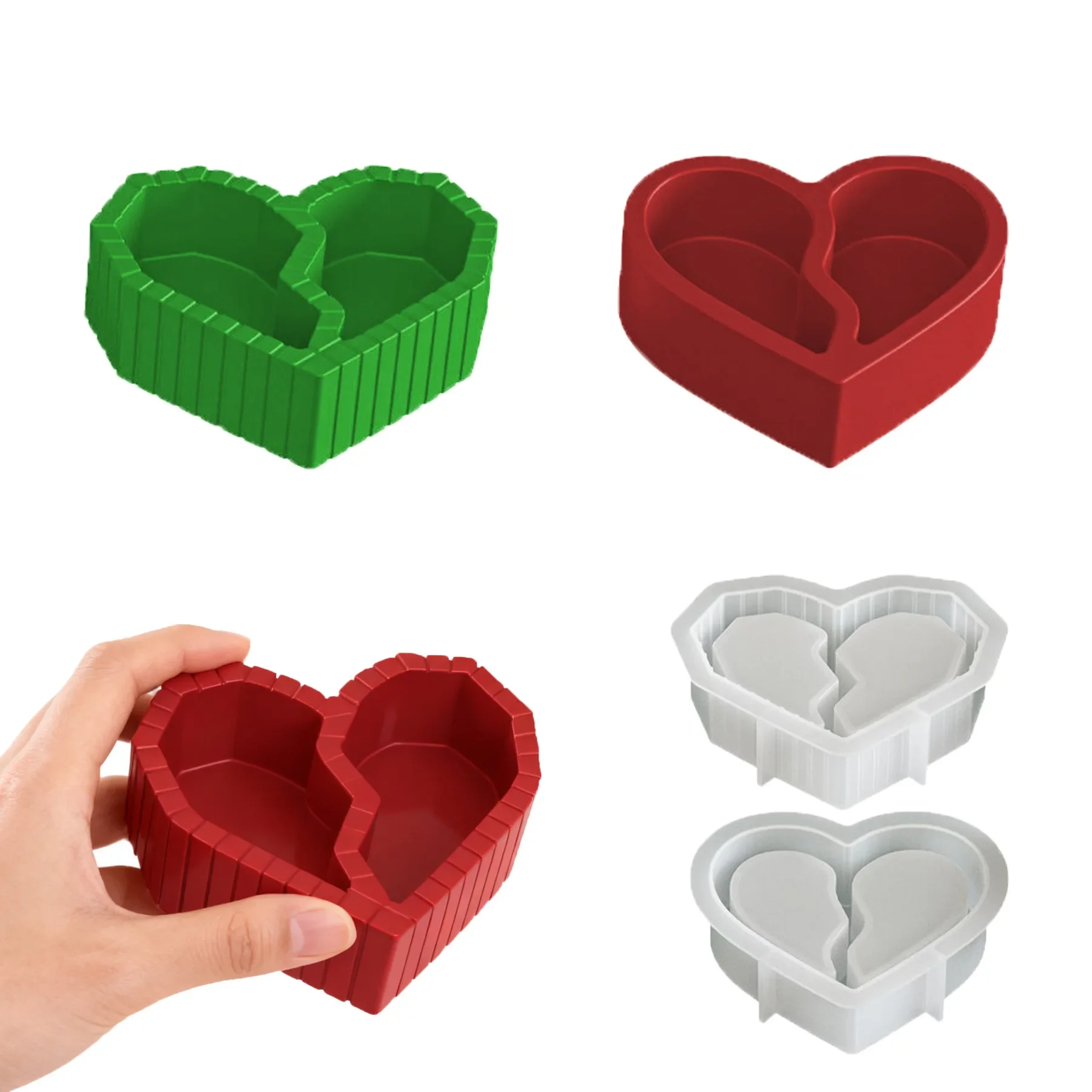 Two-compartment Heart-shaped Candle Cup Resin Silicone Mold With Epoxy Resin, Diy Heart-shaped Storage Box Decoration
Two-compartment Heart-shaped Candle Cup Resin Silicone Mold With Epoxy Resin, Diy Heart-shaped Storage Box Decoration