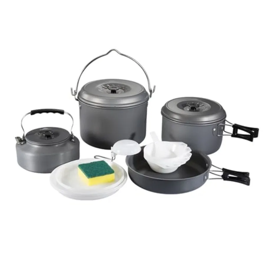 Nesting Camping Cookware Set 4-Piece Lightweight Aluminum Outdoor Cooking Set with 2 Pots Frying Pan Kettle Portable with Carryi
Nesting Camping Cookware Set 4-Piece Lightweight Aluminum Outdoor Cooking Set with 2 Pots Frying Pan Kettle Portable with Carryi
