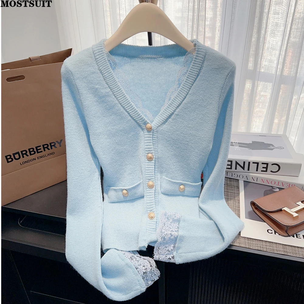 Lace V-neck Women's Sweater Cardigan 2025 Spring Autumn Elegant Fashion Chic Ladies Knitwear Tops Long Sleeve Korean Jumpers
Lace V-neck Women's Sweater Cardigan 2025 Spring Autumn Elegant Fashion Chic Ladies Knitwear Tops Long Sleeve Korean Jumpers