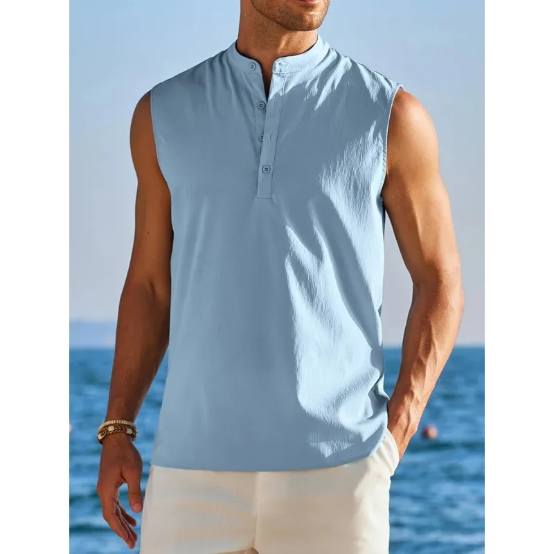 Men's Casual Hippie Style Collarless Henley Neck Tank Tops Streetwear Solid Color Loose Fit Tees Summer Clothing New T-shirt
Men's Casual Hippie Style Collarless Henley Neck Tank Tops Streetwear Solid Color Loose Fit Tees Summer Clothing New T-shirt