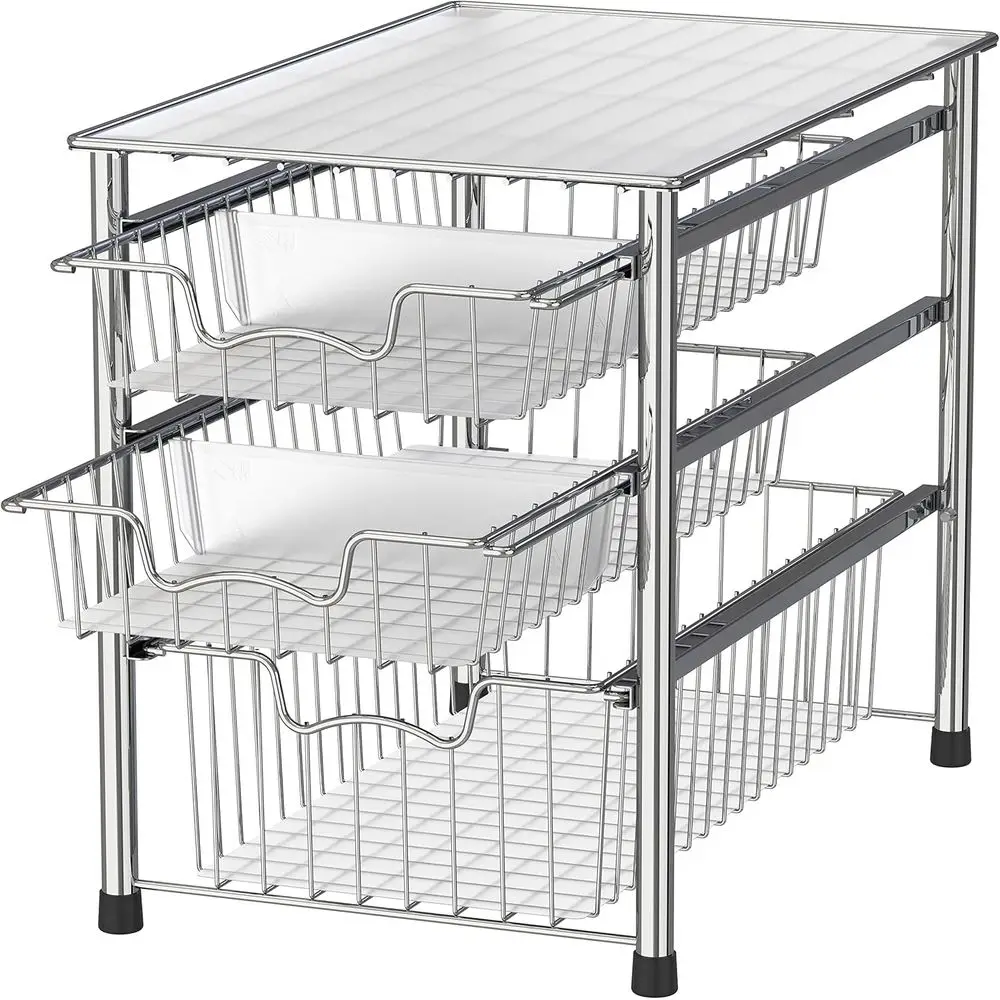 Stackable 3 Tier Sliding Basket Organizer Der, Chrome
Stackable 3 Tier Sliding Basket Organizer Der, Chrome
