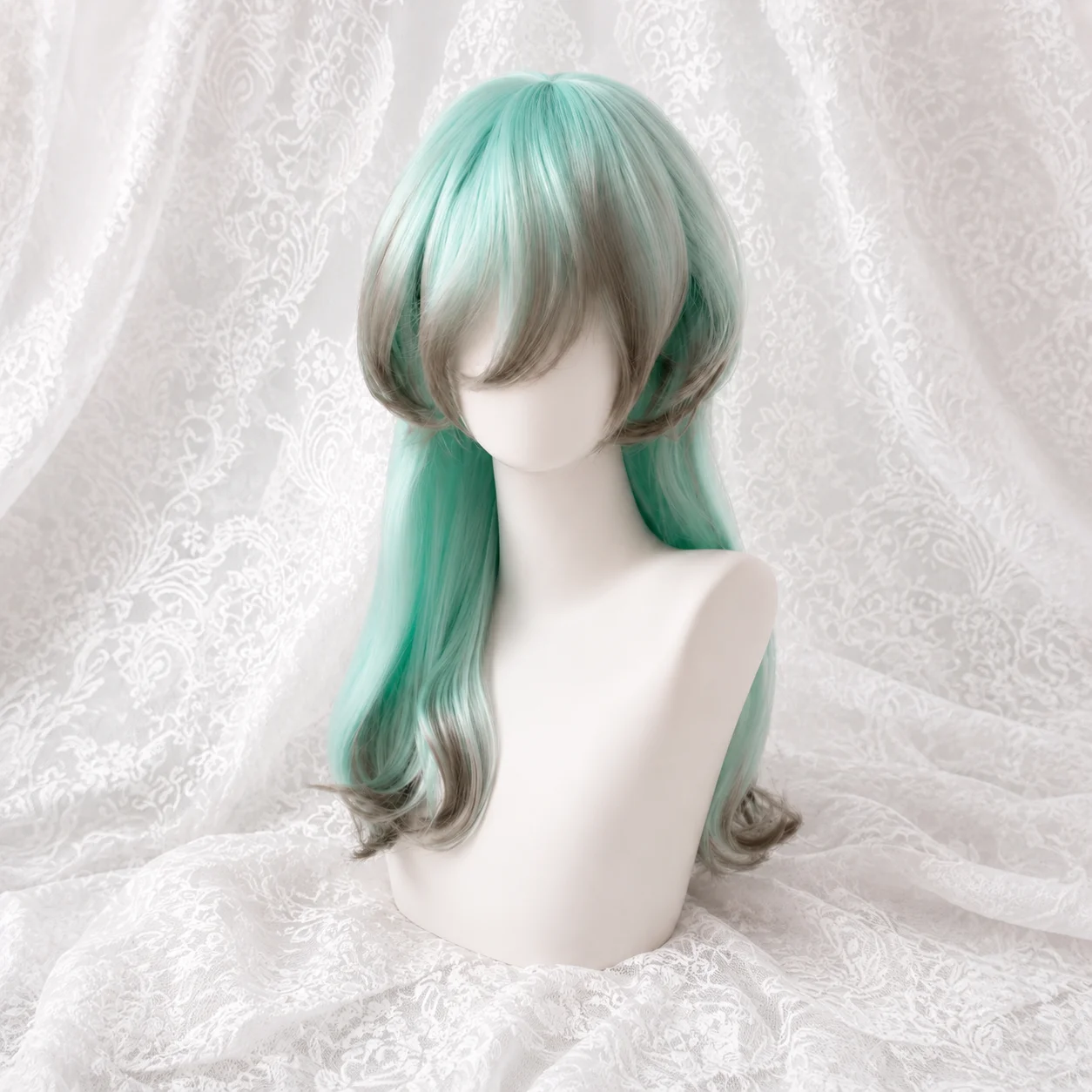Mint Green Synthetic Long Layered Wig Air Bangs Ash Gray Gradient Cosplay Fashion Wig for Women
Mint Green Synthetic Long Layered Wig Air Bangs Ash Gray Gradient Cosplay Fashion Wig for Women