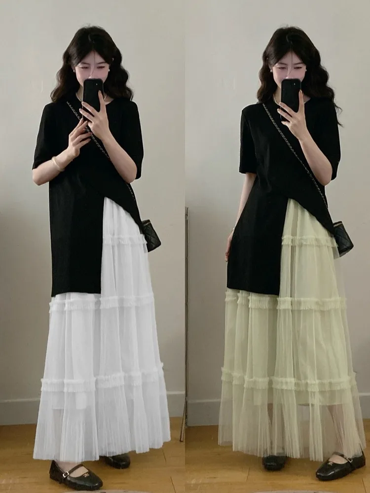 Summer plus Size Cake Skirt Set Irregular Short Sleeve High Waist Tulle Gored Dress for Plump Women Sweet Country Style Loose...
Summer plus Size Cake Skirt Set Irregular Short Sleeve High Waist Tulle Gored Dress for Plump Women Sweet Country Style Loose...