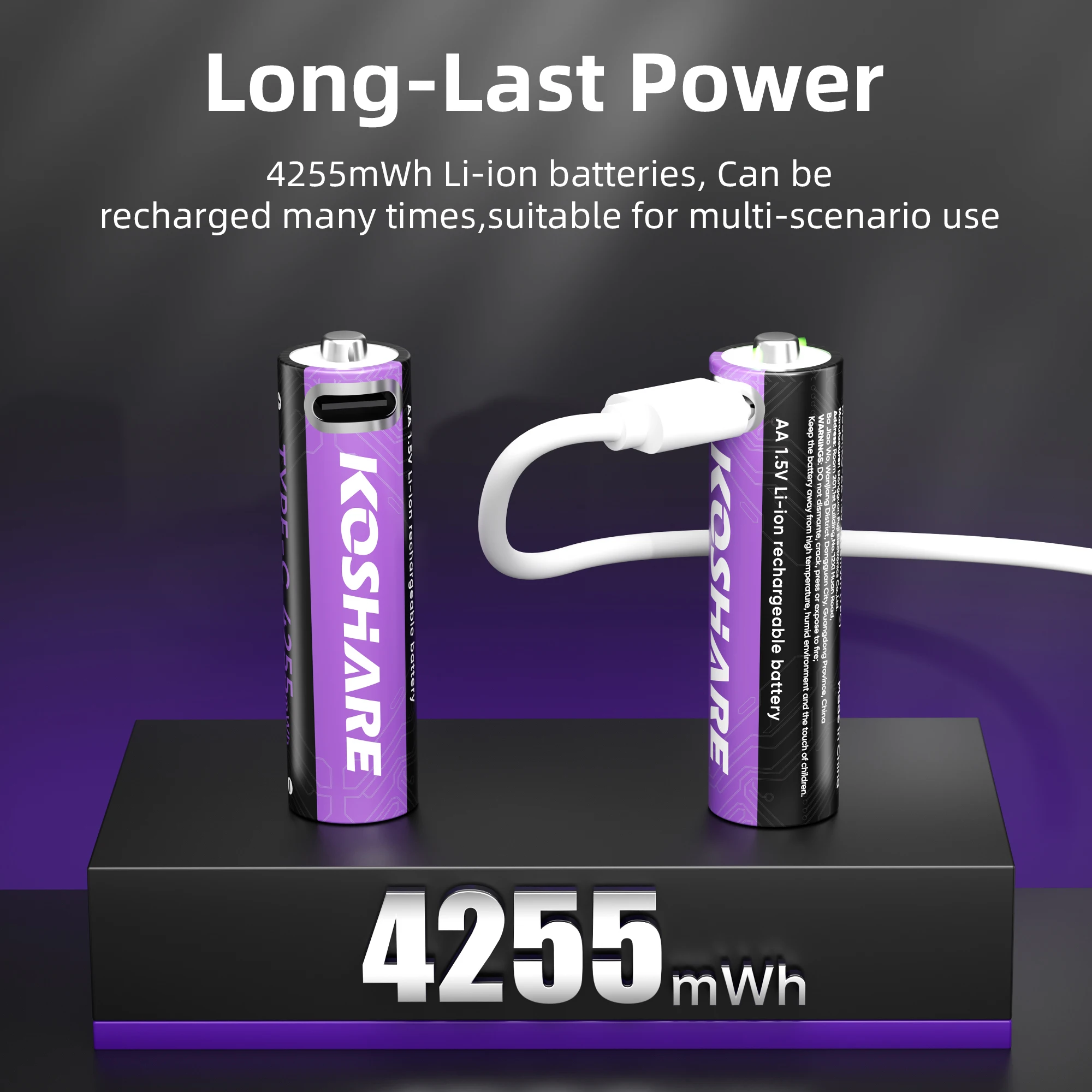 KOSHARE 4255 mWh 1.5V AA Li-ion Rechargeable Battery USB Fast Charging Type-C Lithum Batteries for Outdoor Flashlight Electronic
KOSHARE 4255 mWh 1.5V AA Li-ion Rechargeable Battery USB Fast Charging Type-C Lithum Batteries for Outdoor Flashlight Electronic